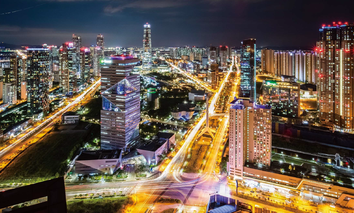 Vista aérea de Songdo, na Coreia do Sul